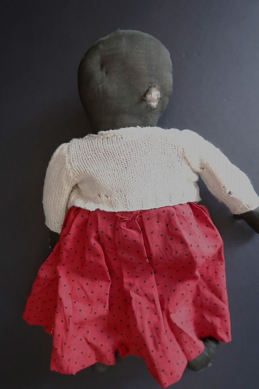 Look Mom, see what I can do. Hand sewn, embroidered face black doll 15