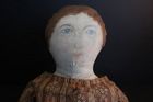 1870 -'80s handsewn linen doll, blue eyes auburn painted hair 18"