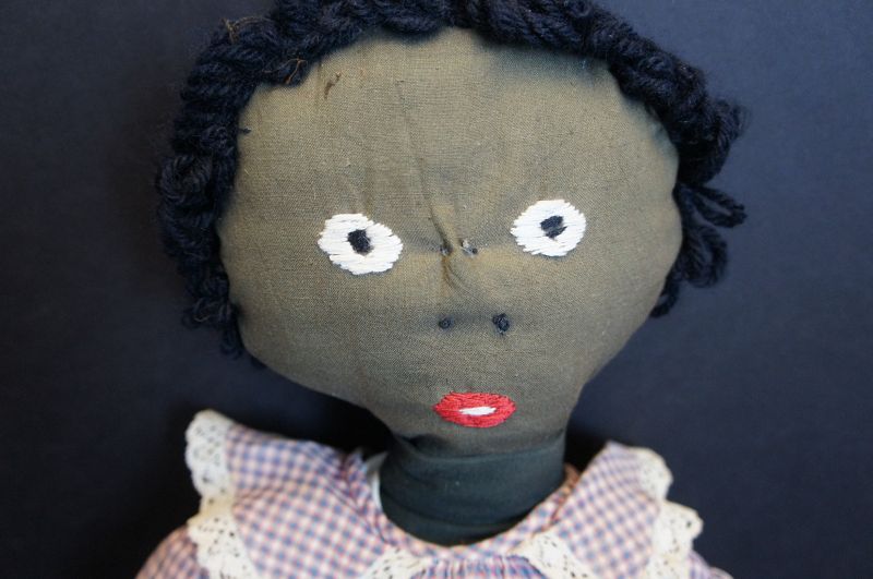 First grade here I come. Black cloth doll 27&quot; tall C.1900