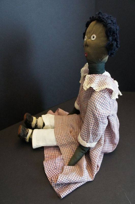 First grade here I come. Black cloth doll 27&quot; tall C.1900