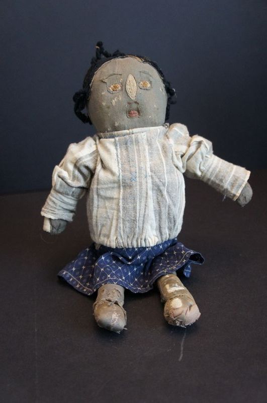 A cute little rag stuffed dumpling of a cloth doll 12&quot; 1890-1900