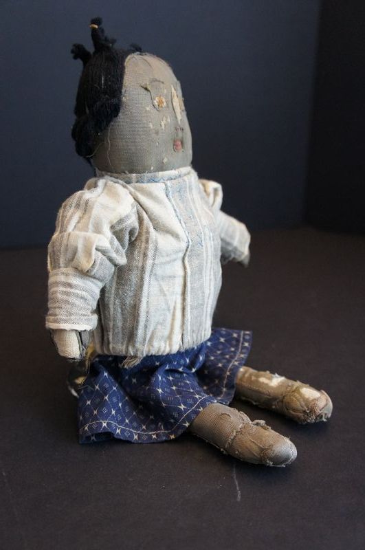 A cute little rag stuffed dumpling of a cloth doll 12&quot; 1890-1900