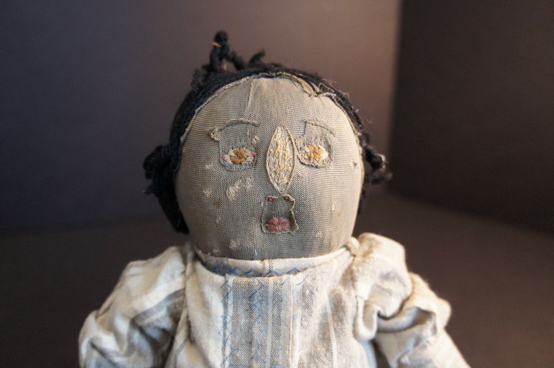 A cute little rag stuffed dumpling of a cloth doll 12&quot; 1890-1900