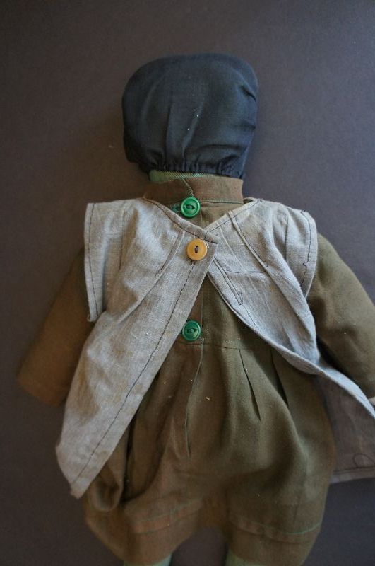 Hard to find blue fabric Amish doll , old and heavy 19&quot;
