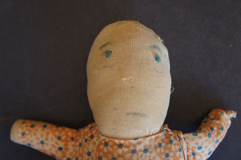Sweet old stocking doll, all hand sewn, pencil drawn face 10&quot;