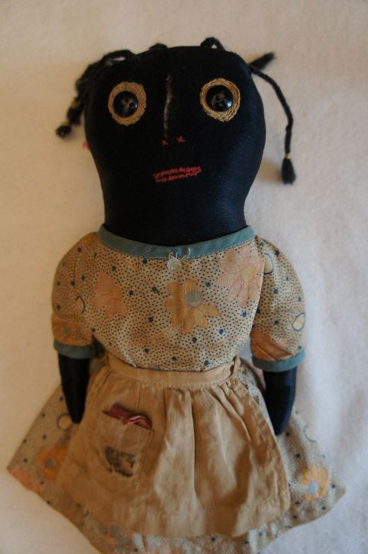 A sweet pleasing to look at little black doll, hand sewn 12&quot; C. 1920