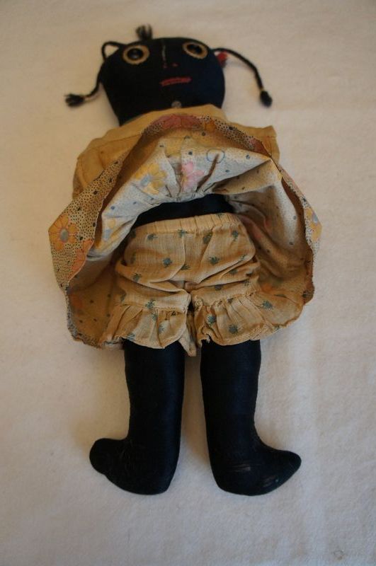 A sweet pleasing to look at little black doll, hand sewn 12&quot; C. 1920