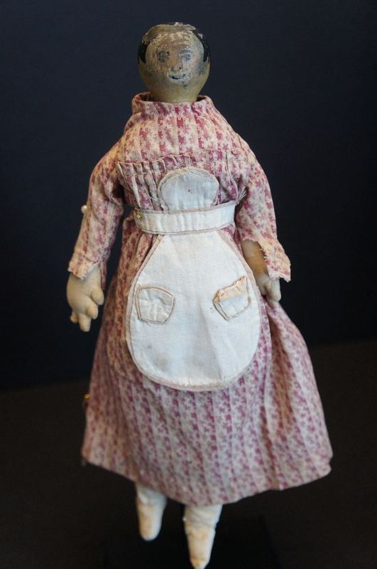 Wooden doll with cloth arms and legs C. 1880, 13&quot; tall