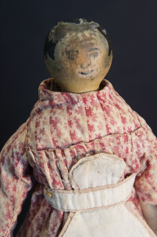 Wooden doll with cloth arms and legs C. 1880, 13&quot; tall