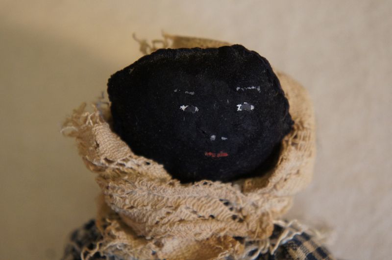 10&quot; the best leather black doll made from scraps in the rag bag. 1880
