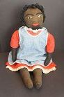 Great bold pretty embroidered face, BLACK CLOTH DOLL 27" C.1890-1900