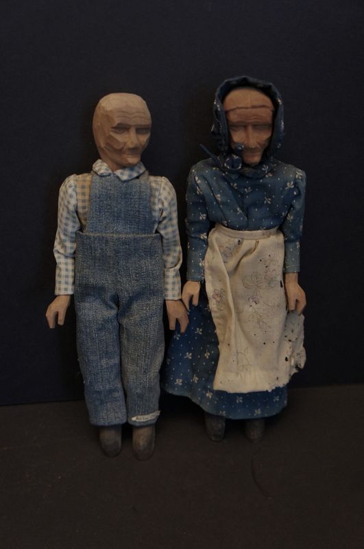 Appalachian wooden poppet dolls 10&quot; original clothes 1930