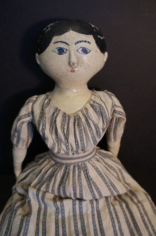 Blue eyed painted face beauty, antique cloth doll 22&quot; C.1870-80