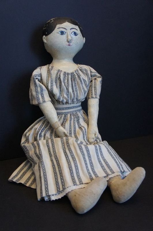 Blue eyed painted face beauty, antique cloth doll 22&quot; C.1870-80