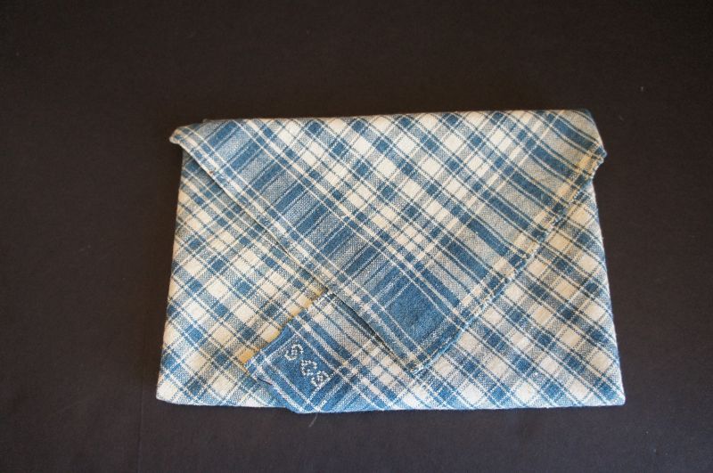 1830's blue and white homespun handkerchief 17 1/2&quot; square