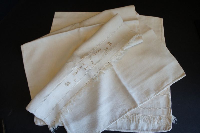 Fabulous pair of homespun linen pillow cases signed and dated 1829