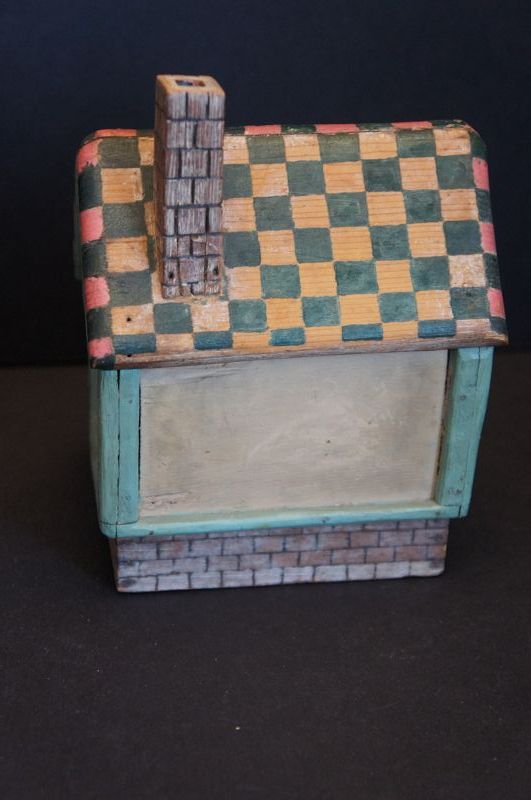 Happy folk art hand made house bank