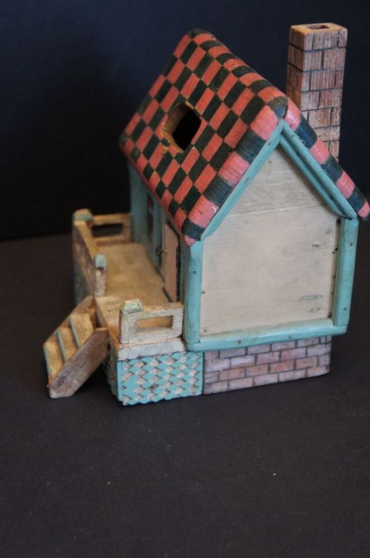 Happy folk art hand made house bank