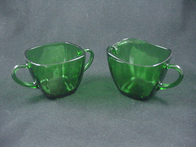 FireKing Charm Sugar &amp; Creamer Set - Forest Green