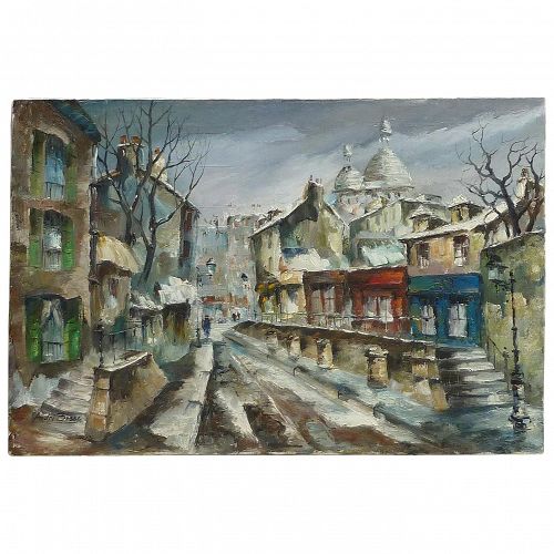 Andre Besse (1922 - 2004) Canadian listed artist French art Paris Montmartre street scene modern impressionist oil painting