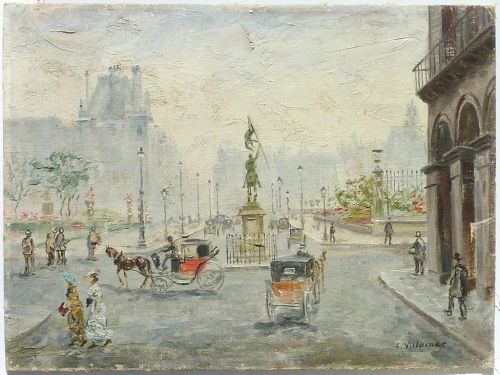 Paris street scene impressionist oil painting by Cesar A. Villacres (1880- 1940)