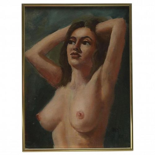 ROBERT WEE (1927-) American California impressionist artist oil painting of a nude young woman
