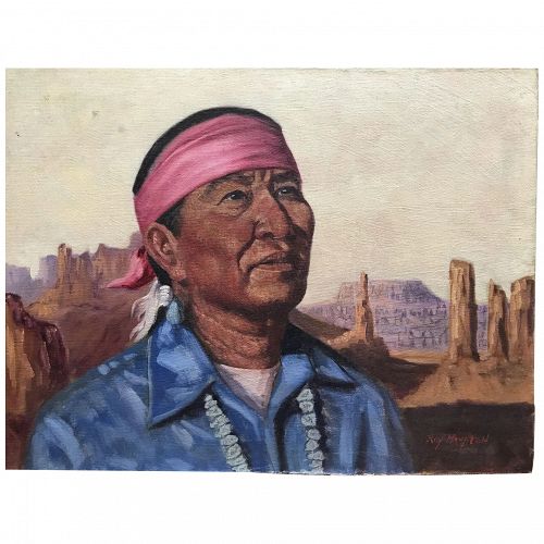 Roy Hampton (1923 - 1997) Southwestern art portrait of native American man by Disney artist