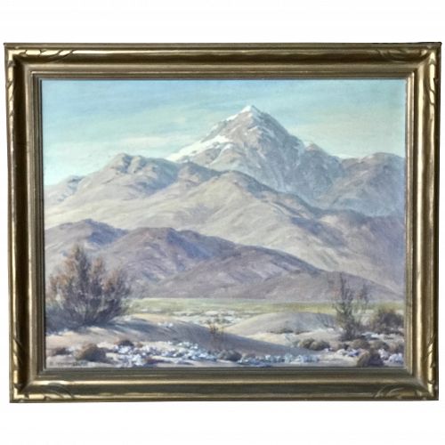 Ralph Hammeras  (1894 - 1970) American listed artist California plein air impressionist landscape painting of desert with the mountains 18X20