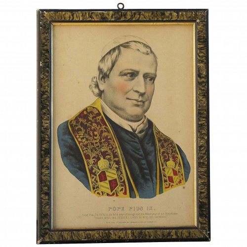 Religious historical art Currier & Ives original lithograph print "POPE PIUS IX"