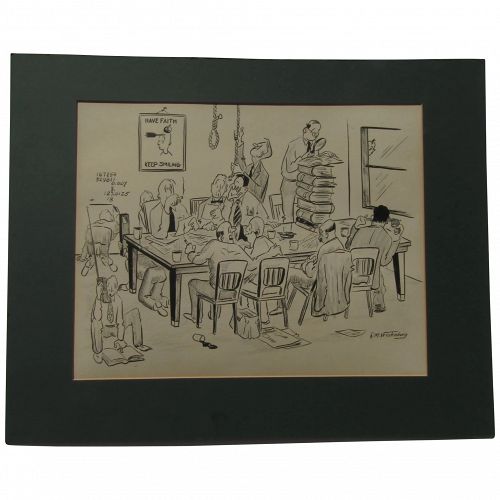 R. M. Vredenburg signed political or illustration cartoon circa 1950's 06 60's bad day at the office
