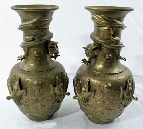 Bronze Vase, Pair