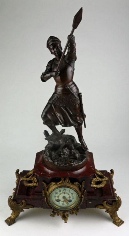 Mantle Clock with Joan of Arc Bronze