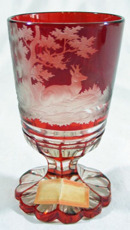 Bohemian Etched Deer Goblet