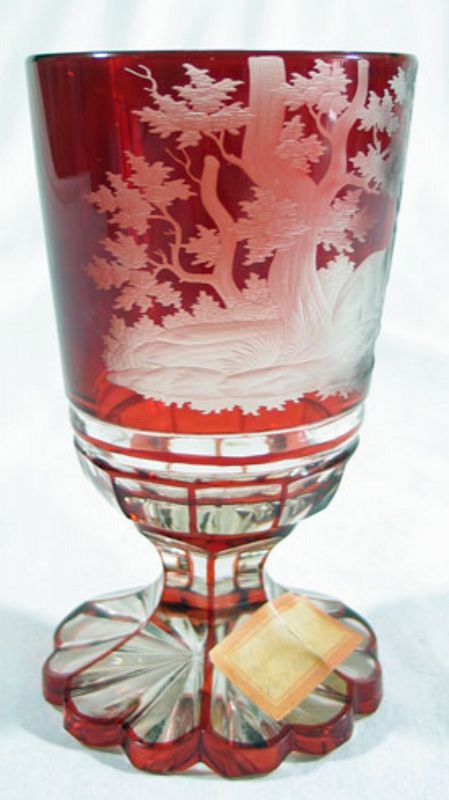 Bohemian Etched Deer Goblet