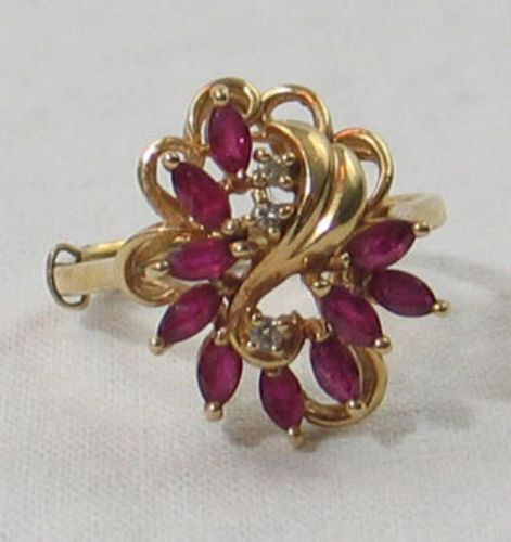 Diamond and Ruby Cluster Ring