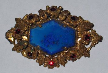 Lapis Colored Brooch with Folliate Frame