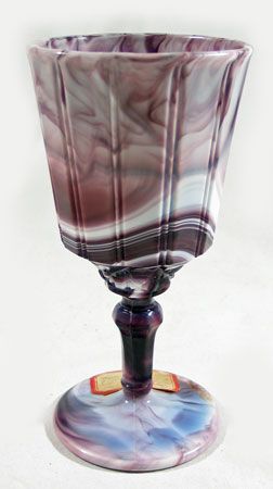 EAPG Purple Marble Slag Glass Goblet, Challinor, Taylor & Co