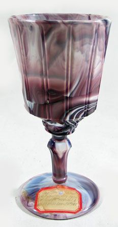 EAPG Purple Marble Slag Glass Goblet, Challinor, Taylor &amp; Co