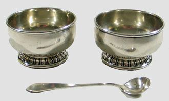 Sterling Salt Dish, pair with 1 spoon