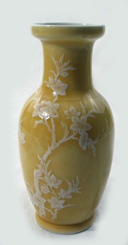 Yellow Glazed Pate Sur Pate Vase