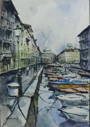 Canal Scene, Watercolor