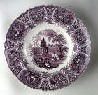 Purple Transferware Staffordshire Plate Grecian Temple