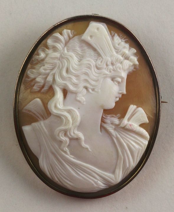 Carved Cameo Pin in Rose Gold Frame