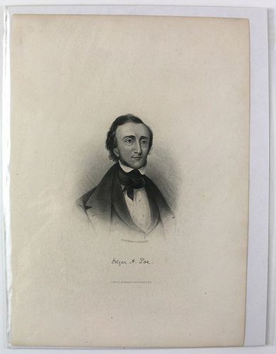 Engraving of Edgar Allan Poe, Hard to Find, H B Hall & Sons