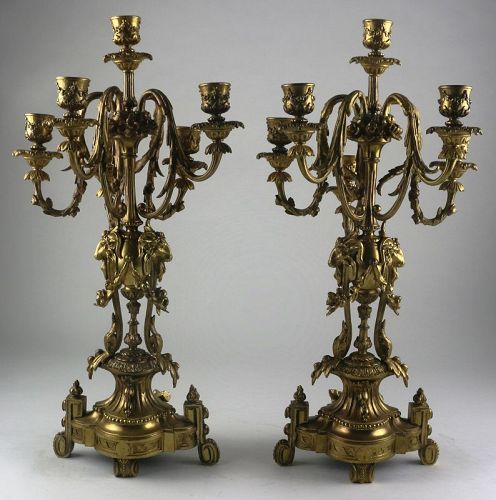 Antique Rococo Gilt Bronze Candelabra Pair - 6 Light - 19th C.