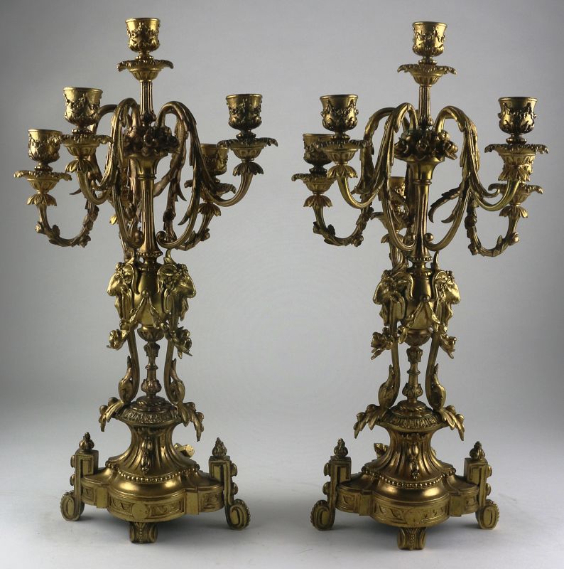 Antique Rococo Gilt Bronze Candelabra Pair - 6 Light - 19th C.