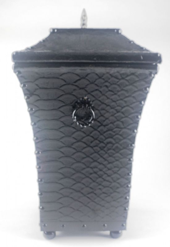 Black Leather Waste Basket with Lid