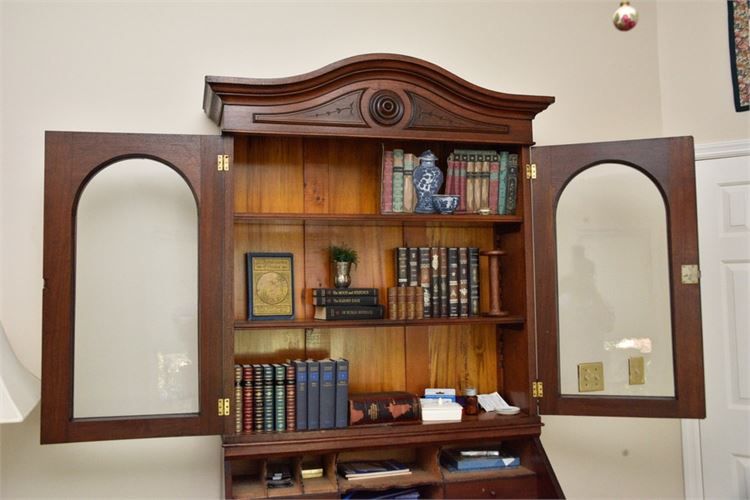 Antique American Walnut Secretary Book Case - Slant Front Desk, Mid 19