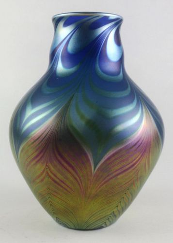 1981 Pulled Feather Art Vase, Lundberg Studios