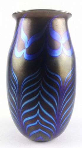 1981 Pulled Feather Art Baluster Vase by Lundberg Studios